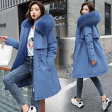 2020 New Cotton Liner Parker Parka Fashion Adjustable Waist Fur Collar Winter Jacket Women Medium Long Hooded Parka Coat