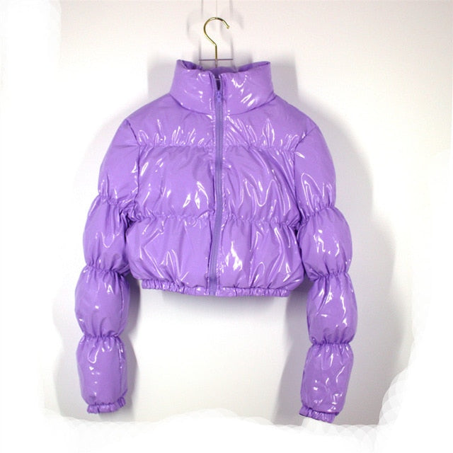 AtxyxtA Puffer Jacket  Cropped Parka Bubble Coat Winter Women New Fashion Clothing Black Red Purple Pink Green Blue Silver XXL