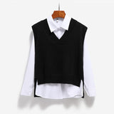 Vest Women Knitted V-neck Solid Loose Stylish Casual Korean Style Simple Side-slit Asymmetrical Womens Waistcoats All-match Chic