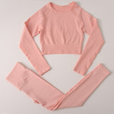 Peeli Ribbed Seamless Yoga Set Sport Suit Workout Clothes for Women Long Sleeve Gym Crop Top High Waist Leggings Fitness Set