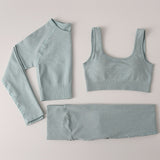 Peeli Ribbed Seamless Yoga Set Sport Suit Workout Clothes for Women Long Sleeve Gym Crop Top High Waist Leggings Fitness Set