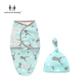 Newborn Swaddle Wrap +Hat Cotton Baby Receiving Blanket Bedding Cartoon Cute Infant Sleeping Bag For 0-6 Months