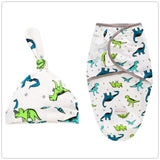 Newborn Swaddle Wrap +Hat Cotton Baby Receiving Blanket Bedding Cartoon Cute Infant Sleeping Bag For 0-6 Months