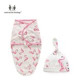 Newborn Swaddle Wrap +Hat Cotton Baby Receiving Blanket Bedding Cartoon Cute Infant Sleeping Bag For 0-6 Months