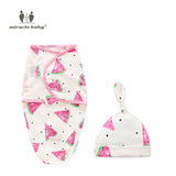 Newborn Swaddle Wrap +Hat Cotton Baby Receiving Blanket Bedding Cartoon Cute Infant Sleeping Bag For 0-6 Months