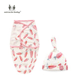 Newborn Swaddle Wrap +Hat Cotton Baby Receiving Blanket Bedding Cartoon Cute Infant Sleeping Bag For 0-6 Months