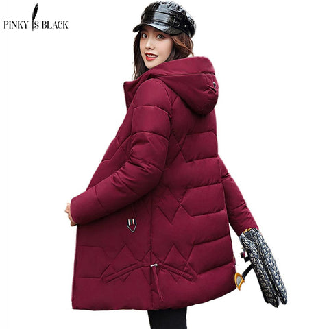 PinkyIsBlack Long Parkas Female Winter Solid Thick Jacket Women 2020 Plus Size 4XL Hooded Cotton Padded Loose Coat Ladies Jacket