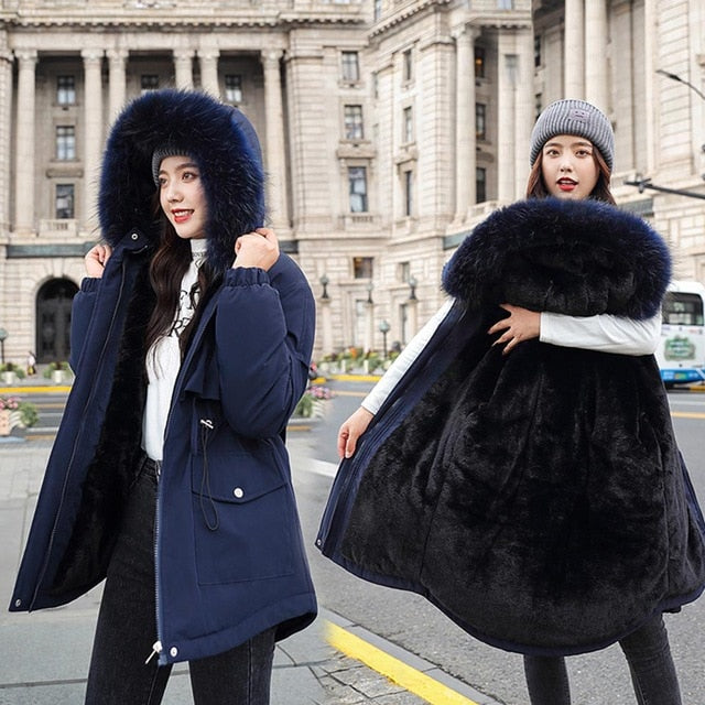 Vielleicht 2020 New Cotton Thicken Warm Winter Jacket Coat Women Casual Parka Winter Clothes Fur Lining Hooded Parka Mujer Coats
