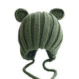 Knitted Winter Baby Hat with Ears Cartoon Lace-up Children Kids Baby Bonnet Cap for 1-3 Years 5 Colors
