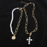 KMVEXO Fashion 2 Layers Pearls Geometric Pendants Necklaces For Women Gold Metal Snake Chain Necklace New Design Jewelry Gift