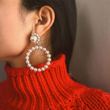 Trend Simulation Pearl Long Earrings Female White Round Pearl Wedding Pendant Earrings Fashion Korean Jewelry Earrings