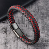 Trendy Men Jewelry Red Braided Leather Rope Bracelet Black Magnetic Buckle Bracelets Punk Men Wrist Band Pulsera Hombre