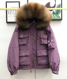 Large Natural Raccoon Fur Women Down Coat Winter Thick 90% White Duck Down Parka Female Hooded Short Jacket Loose Down Outerwear