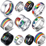GTQ  Mens Womens Rainbow Colorful LGBT Ring Stainless Steel Wedding Band Lebian & Gay Rings Drop Shipping