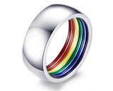 GTQ  Mens Womens Rainbow Colorful LGBT Ring Stainless Steel Wedding Band Lebian & Gay Rings Drop Shipping