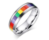 GTQ  Mens Womens Rainbow Colorful LGBT Ring Stainless Steel Wedding Band Lebian & Gay Rings Drop Shipping