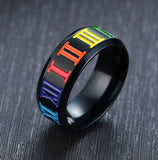 GTQ  Mens Womens Rainbow Colorful LGBT Ring Stainless Steel Wedding Band Lebian & Gay Rings Drop Shipping