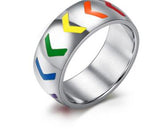 GTQ  Mens Womens Rainbow Colorful LGBT Ring Stainless Steel Wedding Band Lebian & Gay Rings Drop Shipping