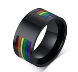 GTQ  Mens Womens Rainbow Colorful LGBT Ring Stainless Steel Wedding Band Lebian & Gay Rings Drop Shipping