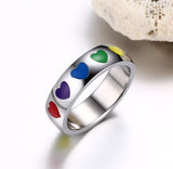 GTQ  Mens Womens Rainbow Colorful LGBT Ring Stainless Steel Wedding Band Lebian & Gay Rings Drop Shipping