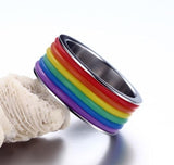 GTQ  Mens Womens Rainbow Colorful LGBT Ring Stainless Steel Wedding Band Lebian & Gay Rings Drop Shipping