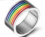 GTQ  Mens Womens Rainbow Colorful LGBT Ring Stainless Steel Wedding Band Lebian & Gay Rings Drop Shipping