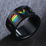 GTQ  Mens Womens Rainbow Colorful LGBT Ring Stainless Steel Wedding Band Lebian & Gay Rings Drop Shipping