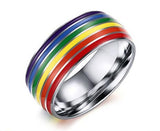 GTQ  Mens Womens Rainbow Colorful LGBT Ring Stainless Steel Wedding Band Lebian & Gay Rings Drop Shipping