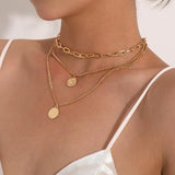Vintage Bohemia Gold Coin letter Layered Chain Necklace For Women Shell Pearl Moon Long Choker Collar Pendant butterfly Necklace