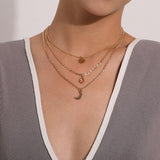 Vintage Bohemia Gold Coin letter Layered Chain Necklace For Women Shell Pearl Moon Long Choker Collar Pendant butterfly Necklace