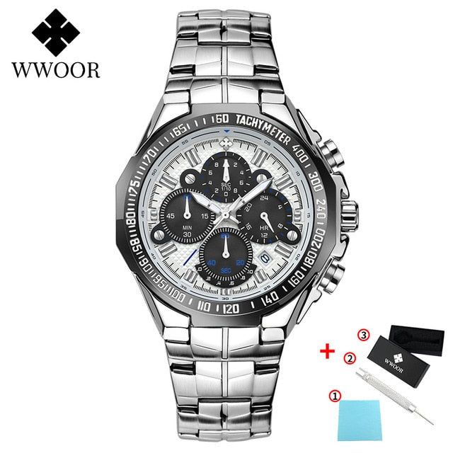 WWOOR Watches Men Top Brand Luxury Black Sports Chronograph Clock Man Fashion Big Dial Quartz Wrist Watch Relogio Masculino 2020