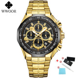 WWOOR Watches Men Top Brand Luxury Black Sports Chronograph Clock Man Fashion Big Dial Quartz Wrist Watch Relogio Masculino 2020
