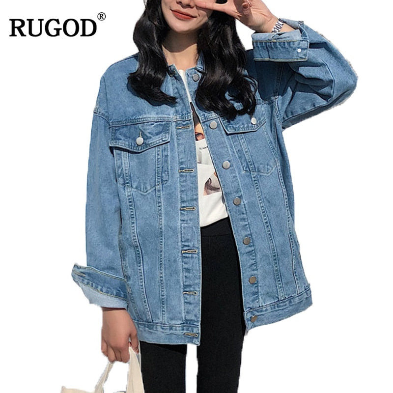 women's denim jacket 2020 korean style solid casual  blue  jackets autumn plus size  loose jeans coats female