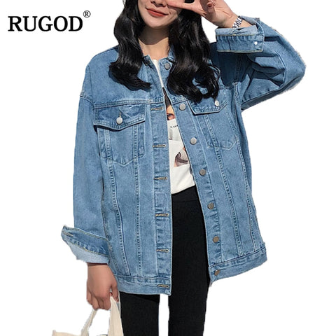 women's denim jacket 2020 korean style solid casual  blue  jackets autumn plus size  loose jeans coats female