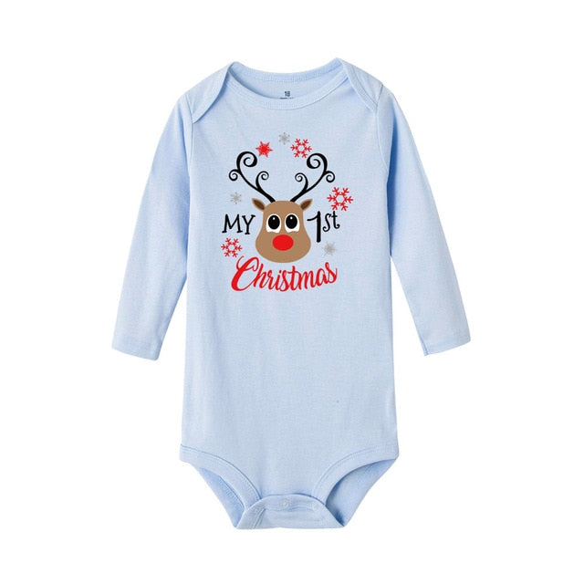 My First Christmas Letter Print Romper Jumpsuit Infant Newborn Baby Girls Boys Long Sleeve Outfit  Christmas Clothes