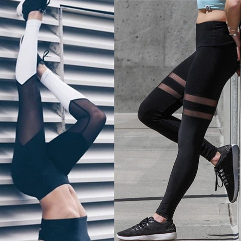 Women Splice Running Yoga Pants High Waist Mesh Seamless Leggings Training Fitness Gym Leggings Elastic Sportswear Sport Pants