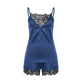 Sexy Women Ladies Satin Lingerie Lace Pajamas Set Elegant Sleeveless Top and Shorts Night Suit Pj Set Underwear Sleepwear
