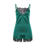 Sexy Women Ladies Satin Lingerie Lace Pajamas Set Elegant Sleeveless Top and Shorts Night Suit Pj Set Underwear Sleepwear