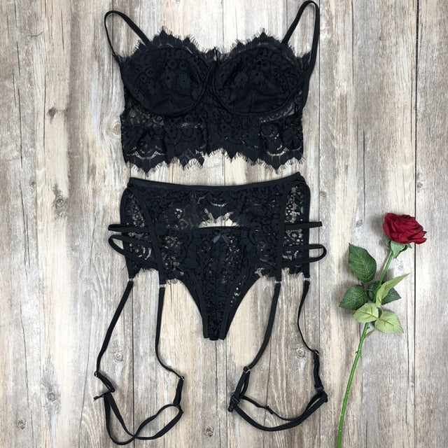 Hot Bralette and Panties Push Up Lingerie Lace Babydoll Fashion New Sexy Bra Open G-String Underwear Nightwear Bra & Brief Sets