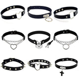 2020 Punk PU Leather Lock Key Heart Round Spike Rivet Collar Studded Choker Necklace Body Birthday Party Gift chocker Jewelry