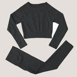 Peeli Ribbed Seamless Yoga Set Sport Suit Workout Clothes for Women Long Sleeve Gym Crop Top High Waist Leggings Fitness Set