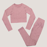 Peeli Ribbed Seamless Yoga Set Sport Suit Workout Clothes for Women Long Sleeve Gym Crop Top High Waist Leggings Fitness Set