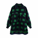 Stylish Sweet Plaid Woolen Shirt Jackets Women Fashion Pockets Turn-down Collar Check Jacket Cute Girls Chic Coat Streetwear