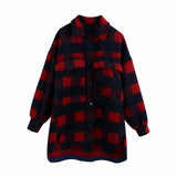 Stylish Sweet Plaid Woolen Shirt Jackets Women Fashion Pockets Turn-down Collar Check Jacket Cute Girls Chic Coat Streetwear