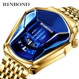 Fashion Cool Locomotive Mens Watches Top Brand Luxury Quartz Gold Wristwatch Men Waterproof Geometric Shape Relogio Masculino