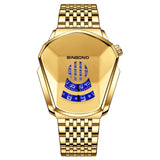 Fashion Cool Locomotive Mens Watches Top Brand Luxury Quartz Gold Wristwatch Men Waterproof Geometric Shape Relogio Masculino