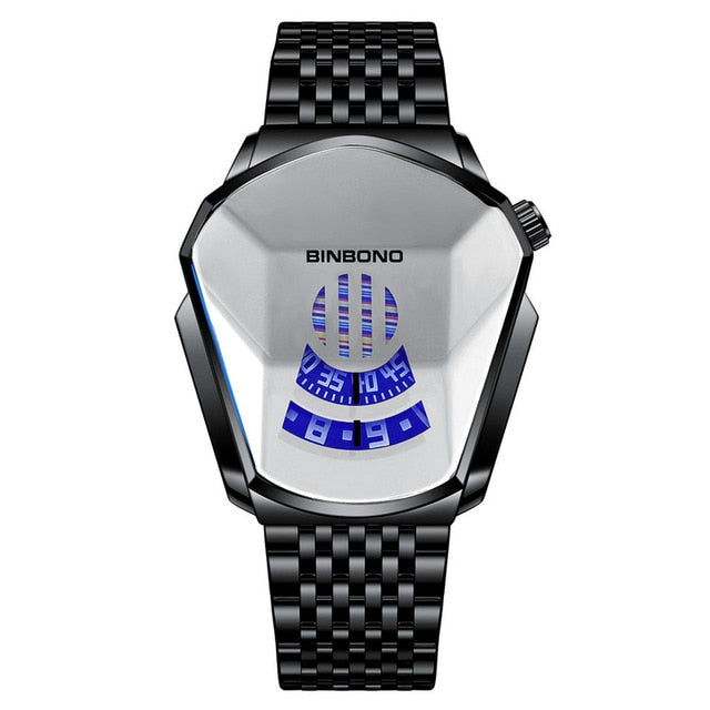 Fashion Cool Locomotive Mens Watches Top Brand Luxury Quartz Gold Wristwatch Men Waterproof Geometric Shape Relogio Masculino