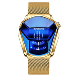 Fashion Cool Locomotive Mens Watches Top Brand Luxury Quartz Gold Wristwatch Men Waterproof Geometric Shape Relogio Masculino