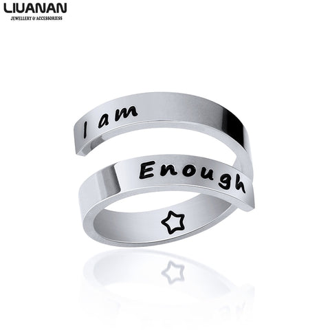 I AM Enough Stainless Steel Ring Jewelry Engraved Rings Spiral Wrap Twist Adjustable Ring Inspiration Jewelry Gift