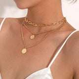Vintage Bohemia Gold Coin letter Layered Chain Necklace For Women Shell Pearl Moon Long Choker Collar Pendant butterfly Necklace